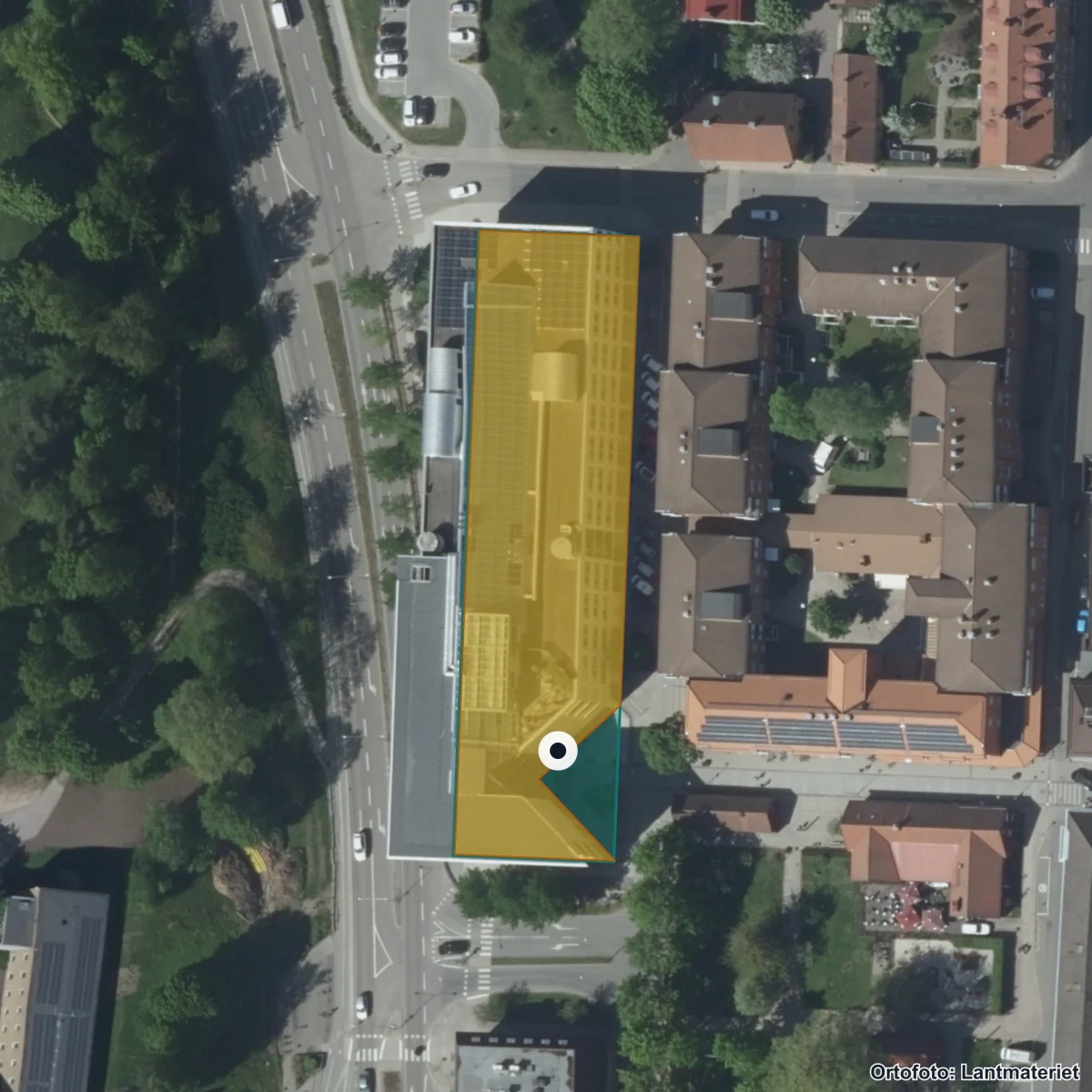 Flygbild över Central Insamlingsenhet, ortofoto från Lantmäteriet