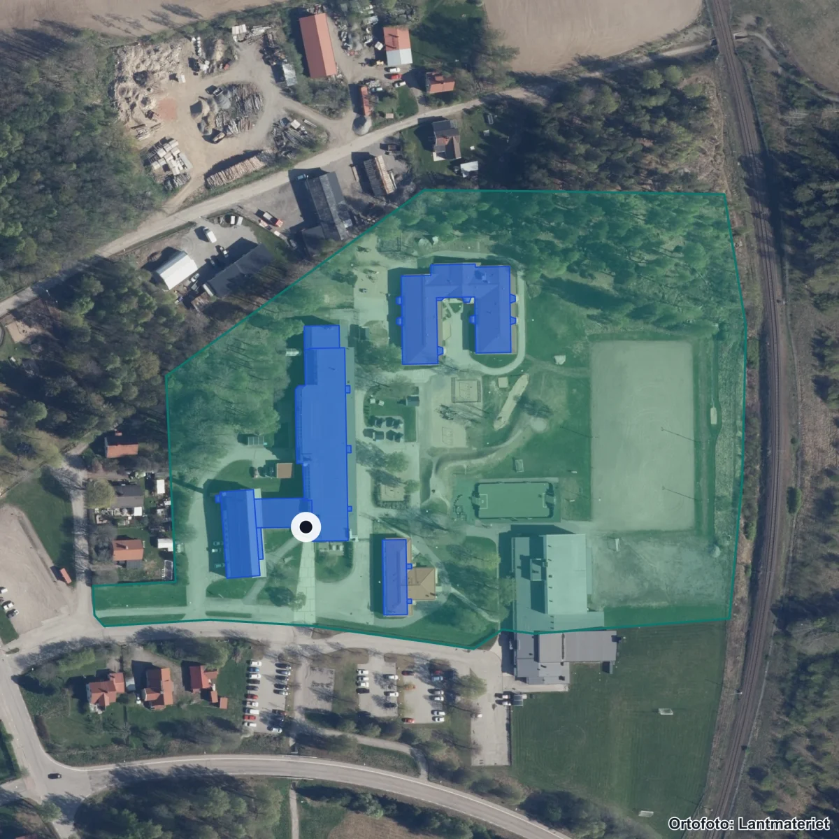 Aerial view of Arbråskolan, orthophoto from Lantmäteriet