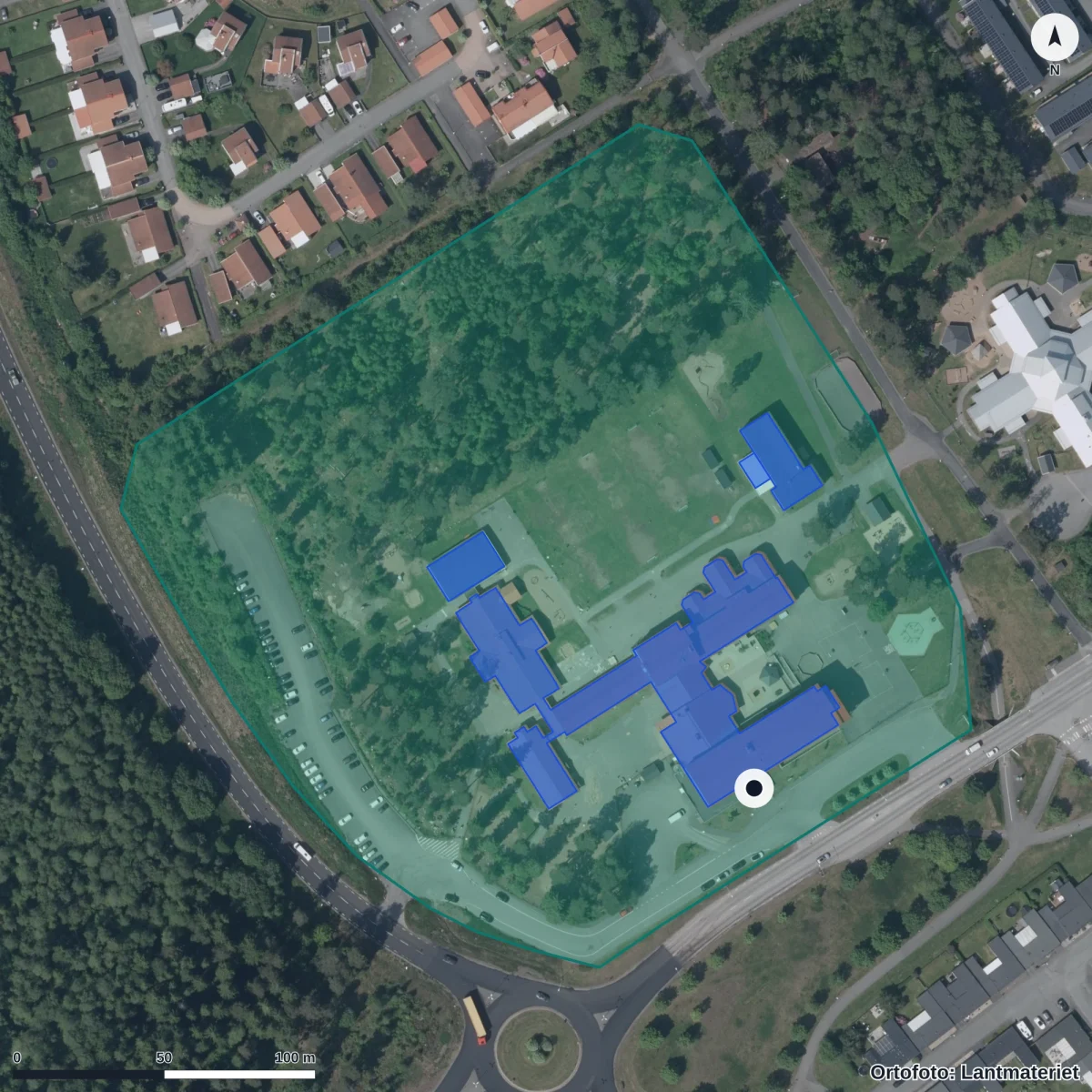 Aerial view of Åkerskolan, orthophoto from Lantmäteriet