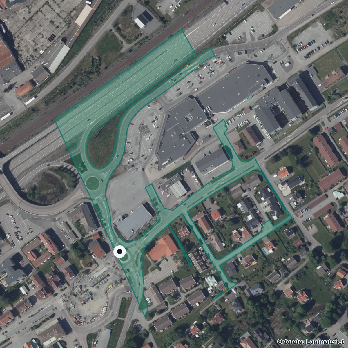 Aerial view of Kronaskolan, orthophoto from Lantmäteriet