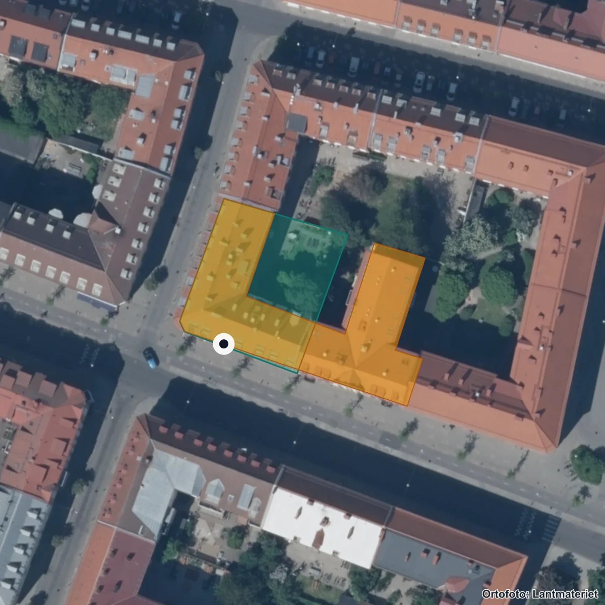 Aerial view of Valdemarsro gymnasium, orthophoto from Lantmäteriet