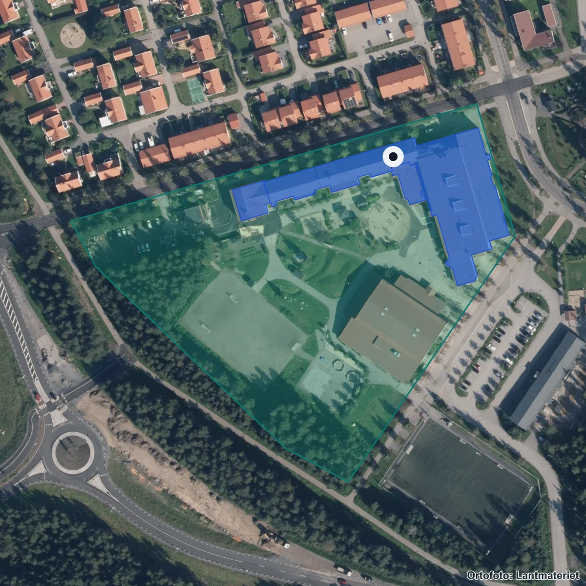 Aerial view of Sjöfruskolan, orthophoto from Lantmäteriet