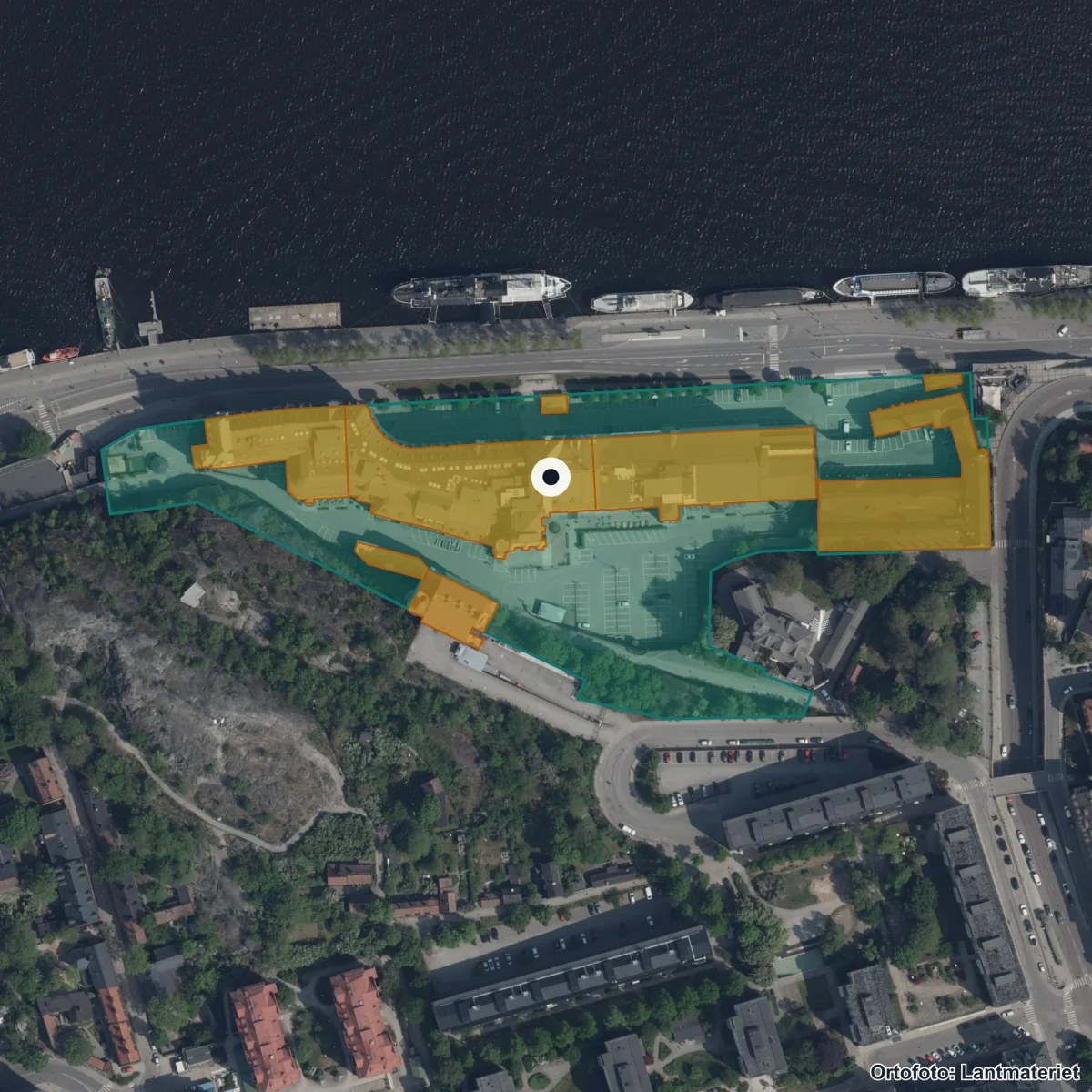 Aerial view of Bernadottegymnasiet, orthophoto from Lantmäteriet