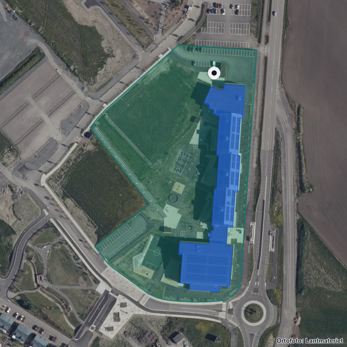 Aerial view of Skårbyskolan, orthophoto from Lantmäteriet