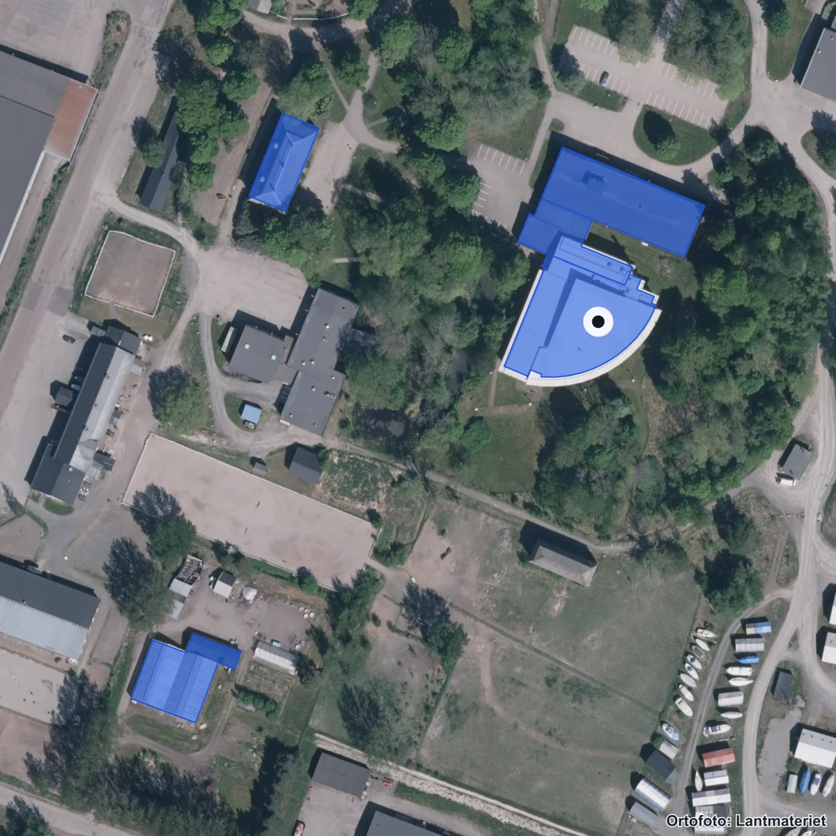 Flygbild över Lärcenter, ortofoto från Lantmäteriet