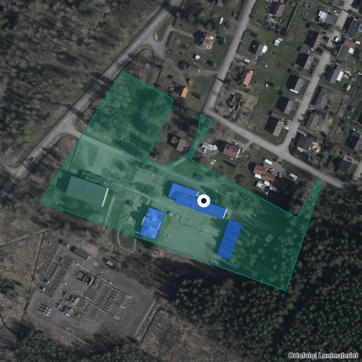 Flygbild över Björneborgs skola, ortofoto från Lantmäteriet