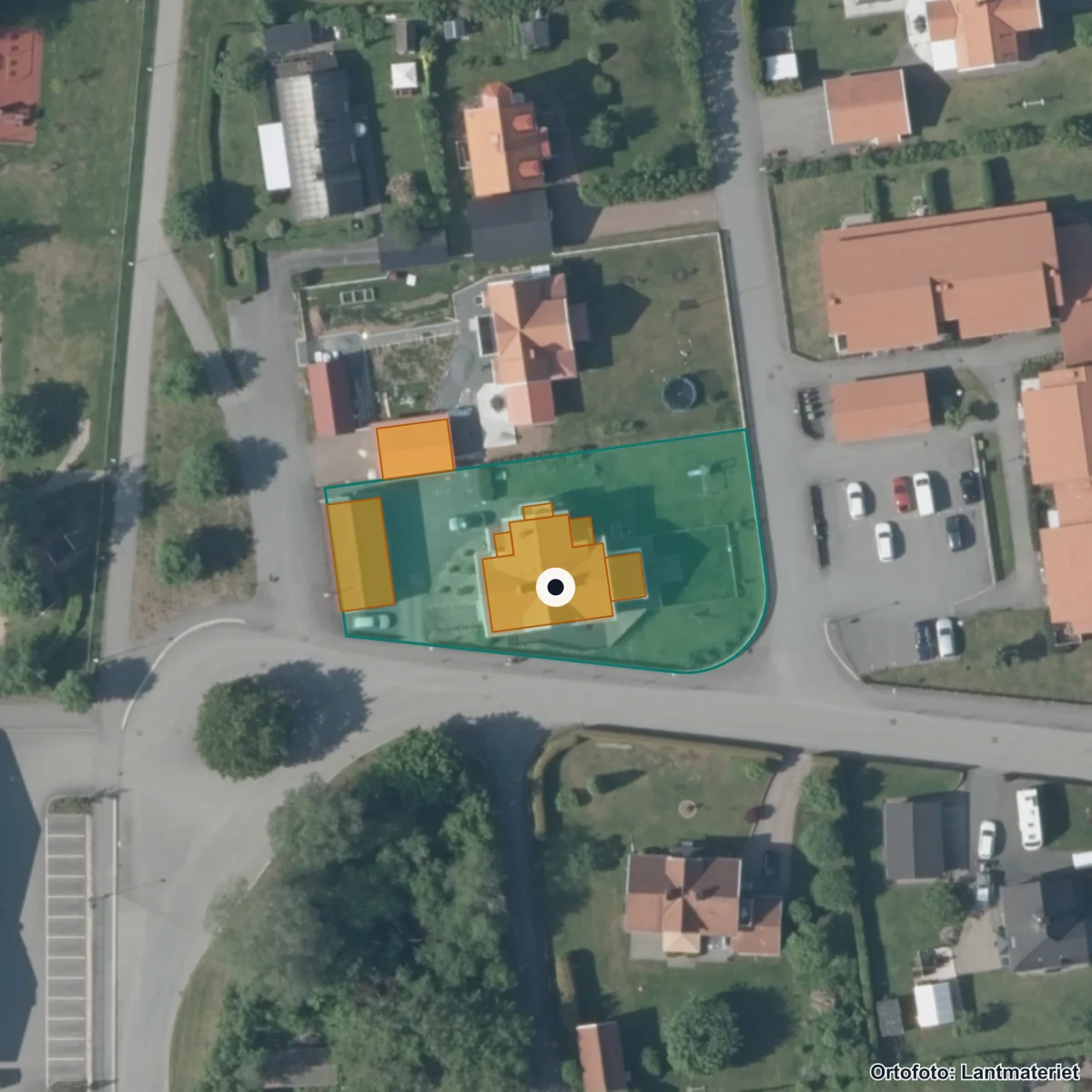 Aerial view of Grevhagsskolan, orthophoto from Lantmäteriet