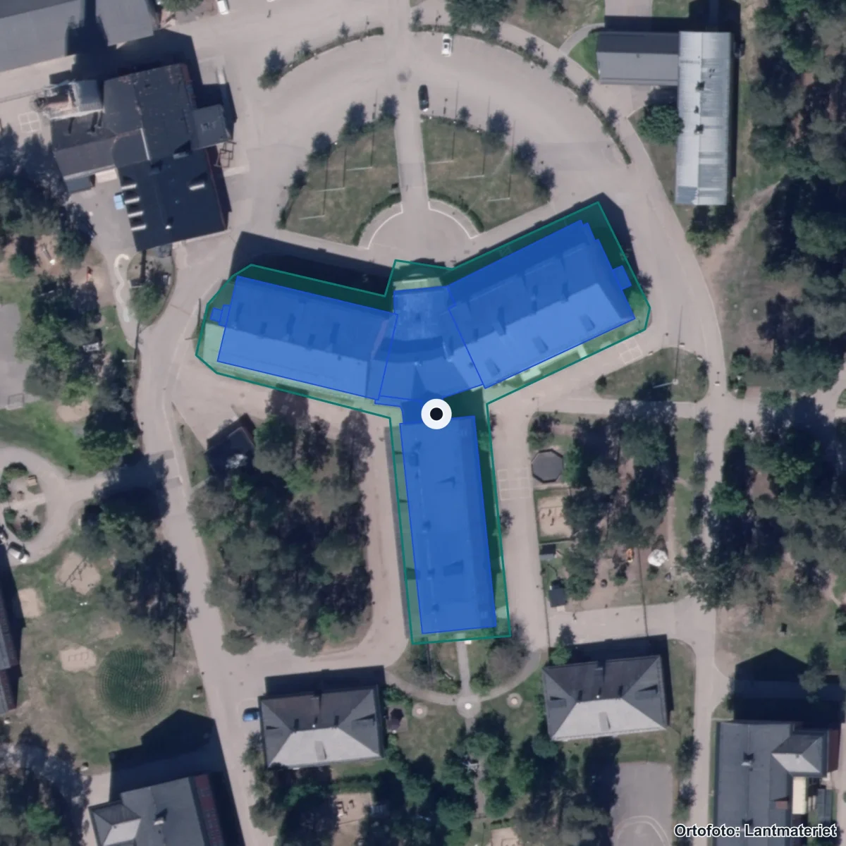 Aerial view of Västangårds skola, orthophoto from Lantmäteriet