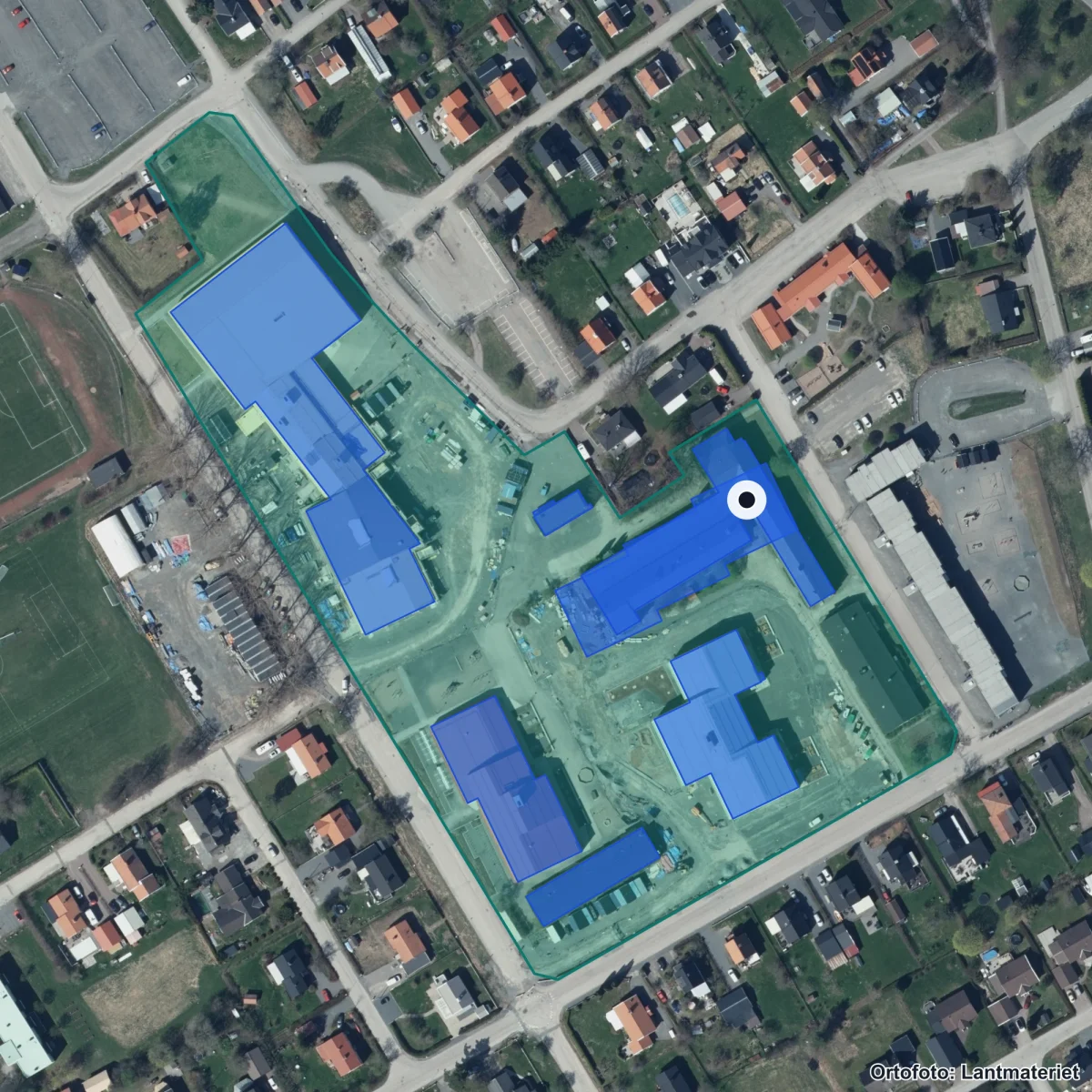 Flygbild över Gylle skola, ortofoto från Lantmäteriet