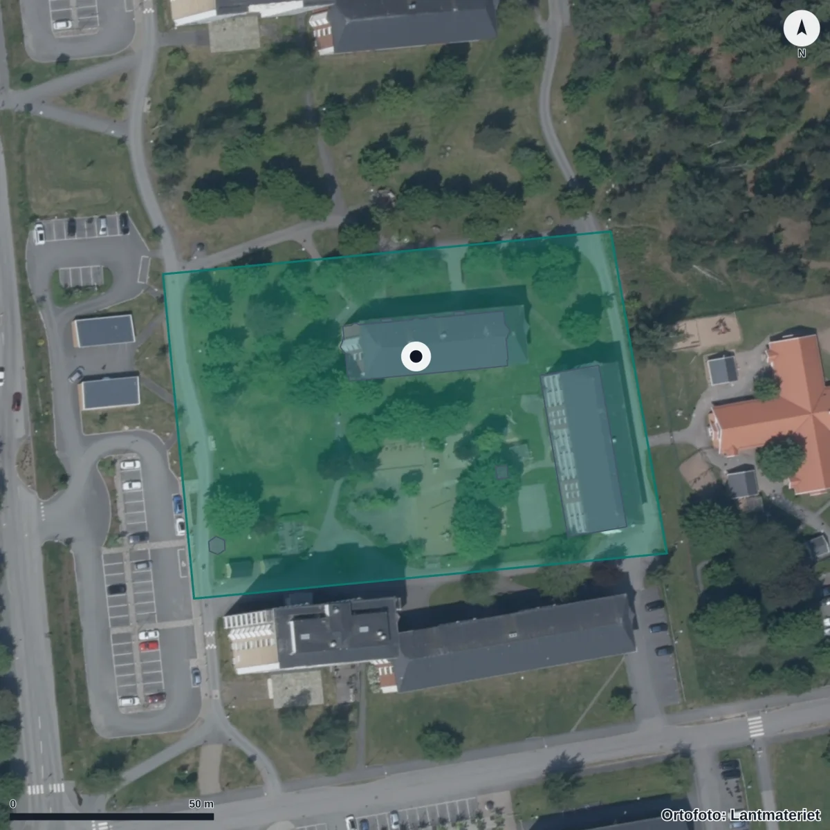 Aerial view of Runnerydsskolan, orthophoto from Lantmäteriet