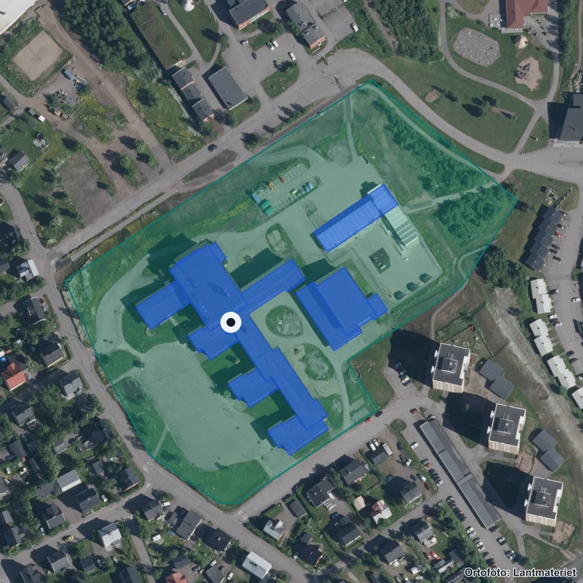 Flygbild över Högalidskolan, ortofoto från Lantmäteriet