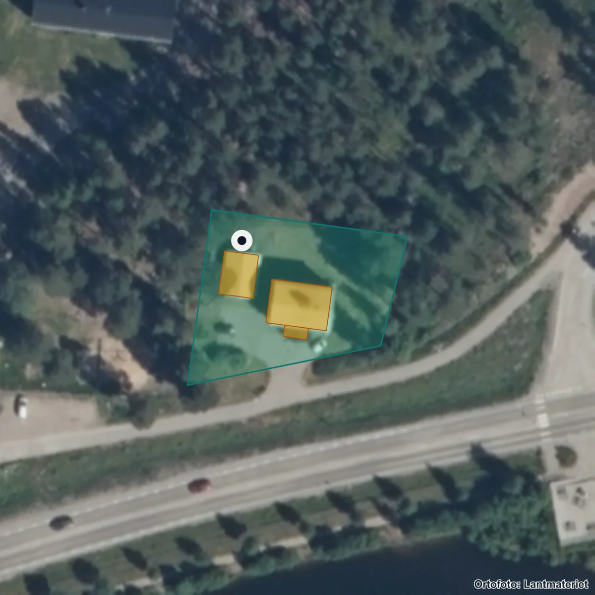 Flygbild över Sameskolstyrelsen, ortofoto från Lantmäteriet