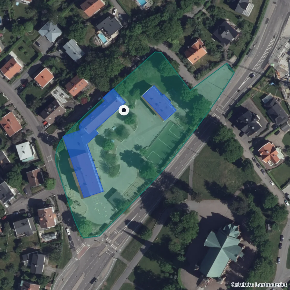 Flygbild över Böskolan, ortofoto från Lantmäteriet