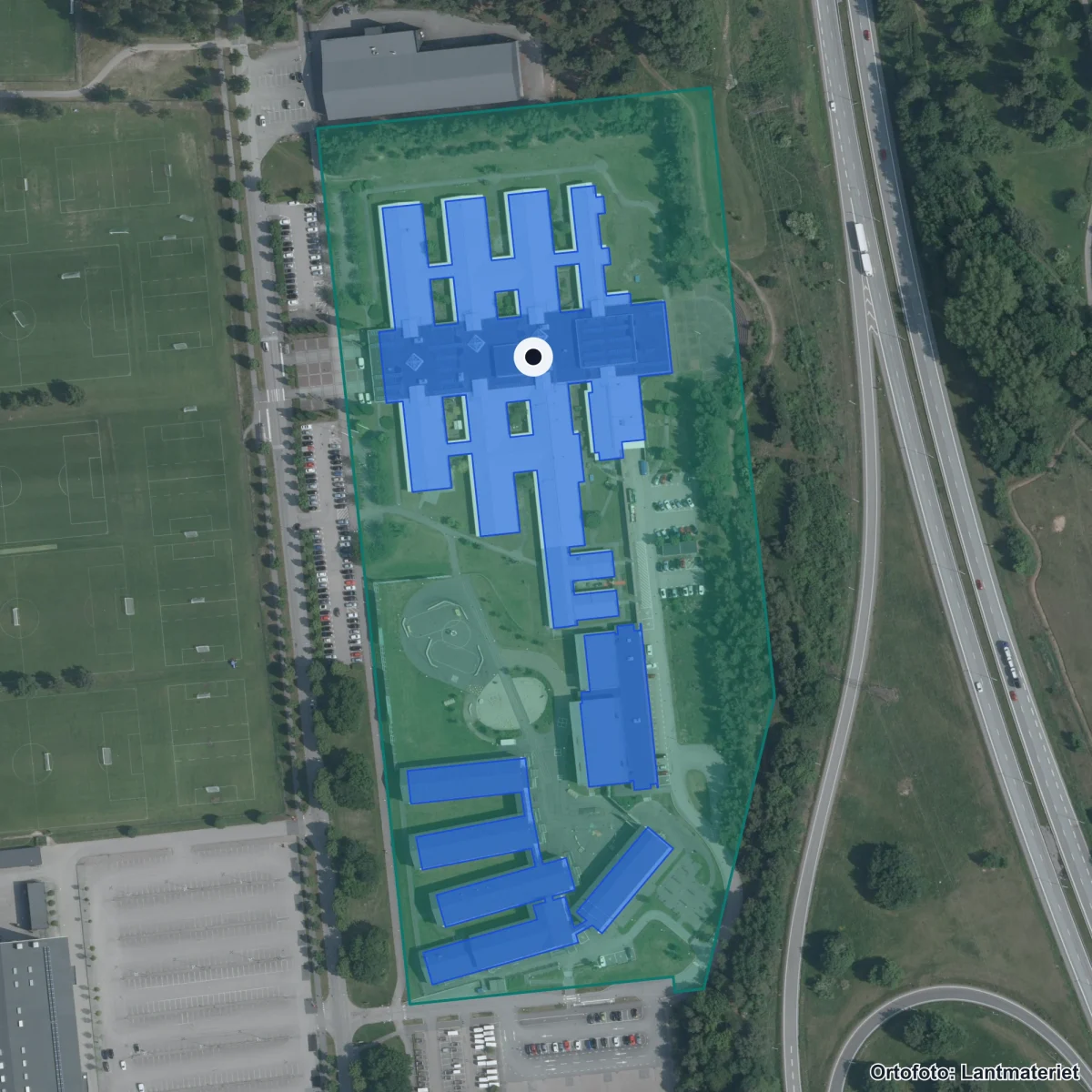 Aerial view of Sannarpsgymnasiet, orthophoto from Lantmäteriet
