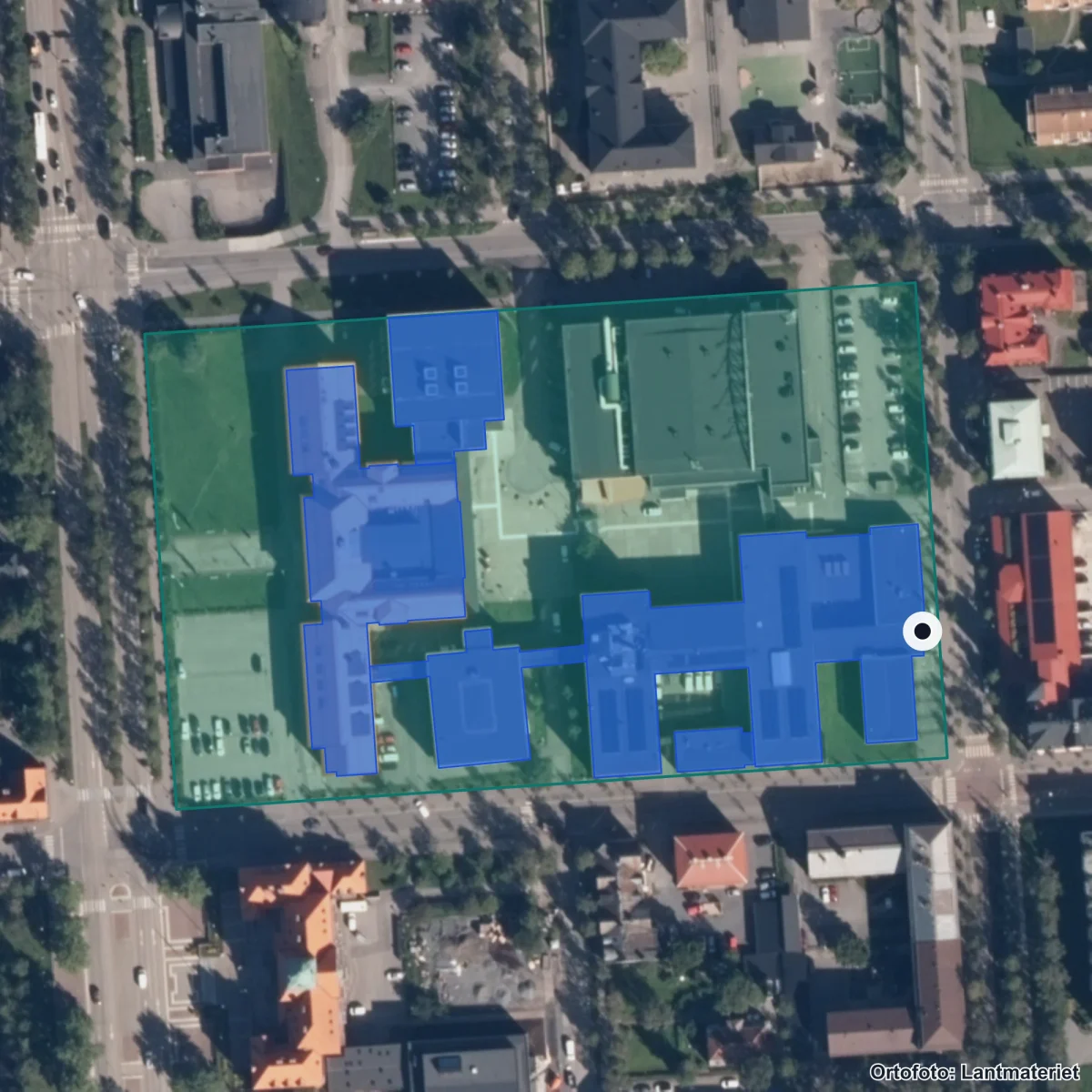 Aerial view of Jämtlands Gymnasium Wargentin, orthophoto from Lantmäteriet