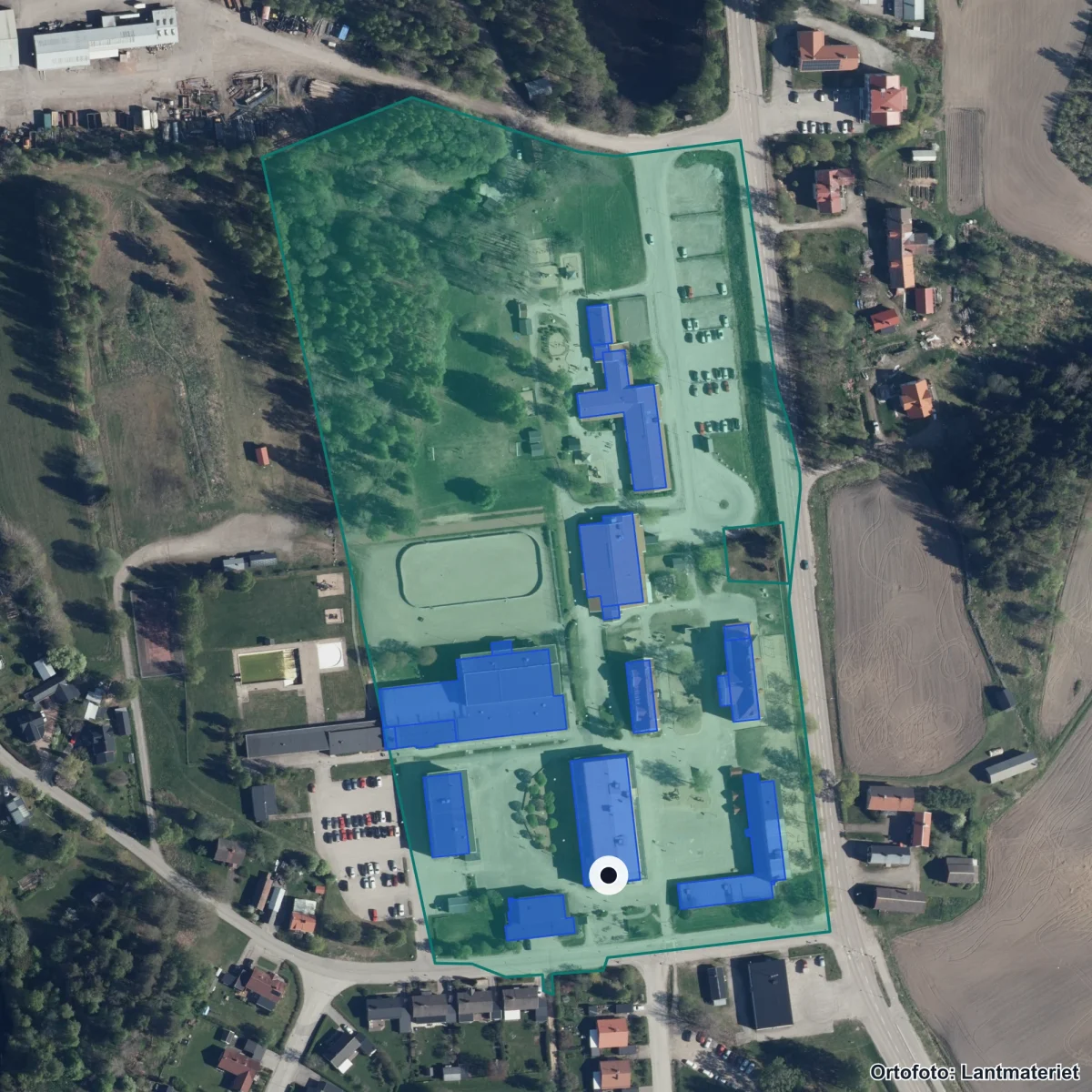 Aerial view of Ede skola, orthophoto from Lantmäteriet