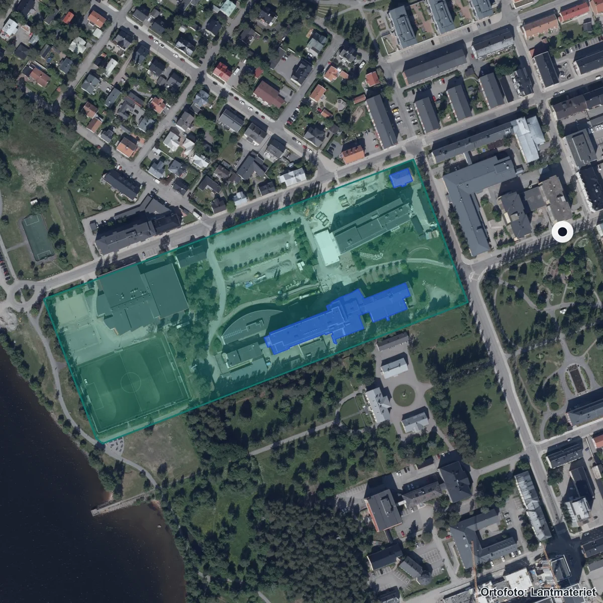 Aerial view of Luleå Gymnasieskola, orthophoto from Lantmäteriet
