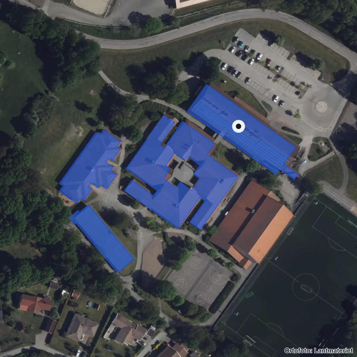 Aerial view of Kapareskolan, orthophoto from Lantmäteriet