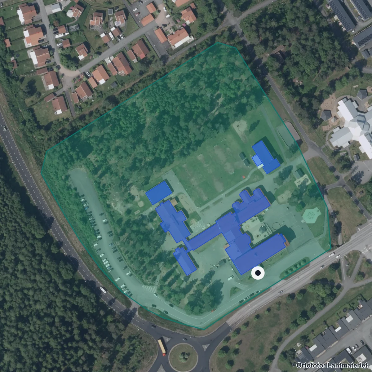 Aerial view of Åkerskolan, orthophoto from Lantmäteriet