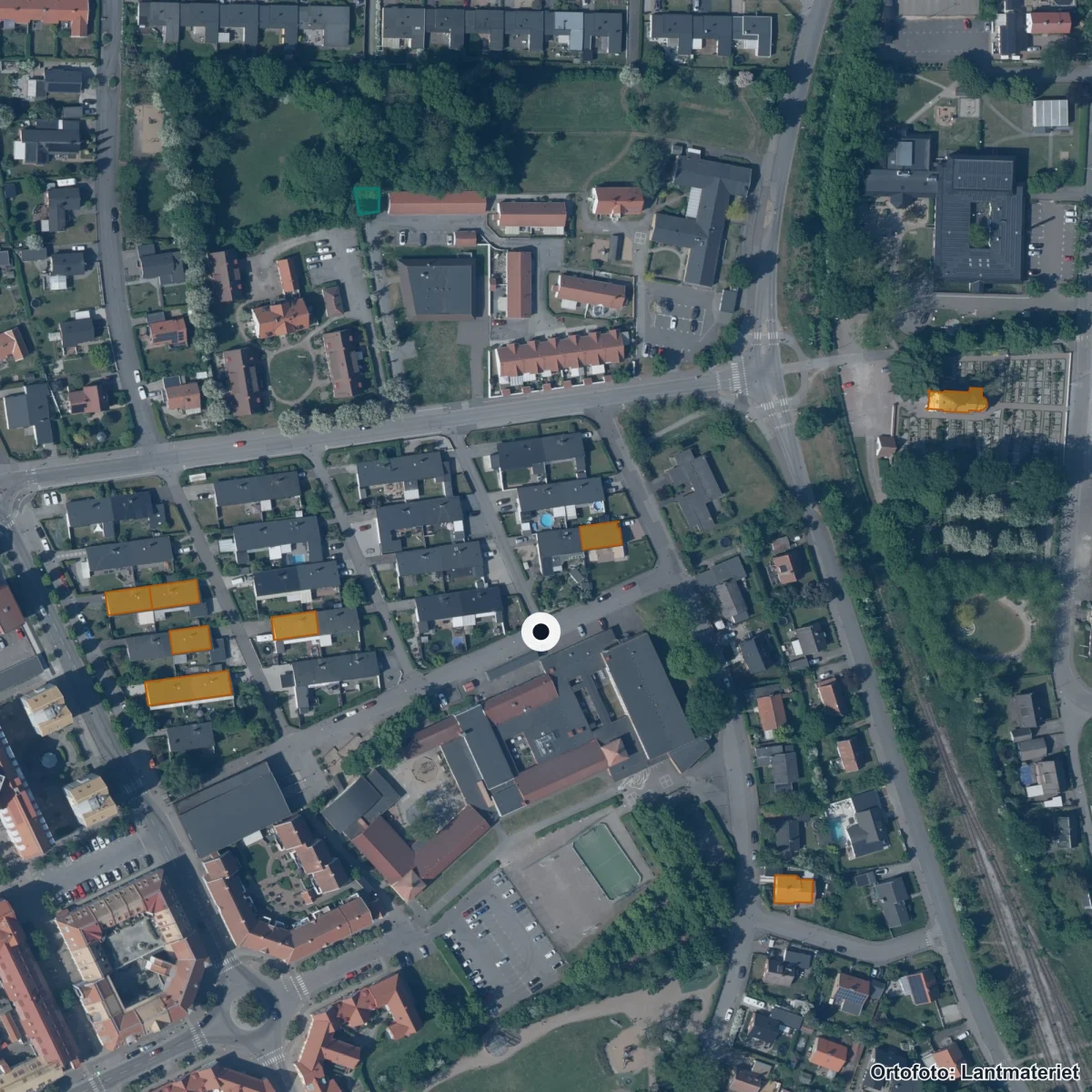 Aerial view of Baldersskolan, orthophoto from Lantmäteriet