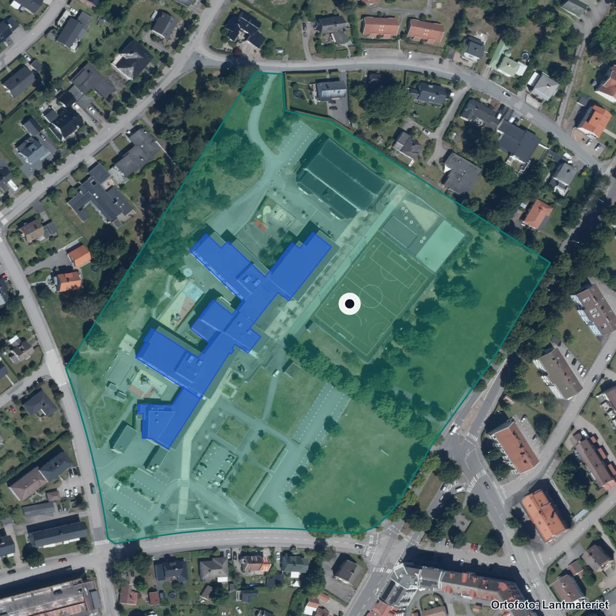 Flygbild över Kungshögskolan, ortofoto från Lantmäteriet