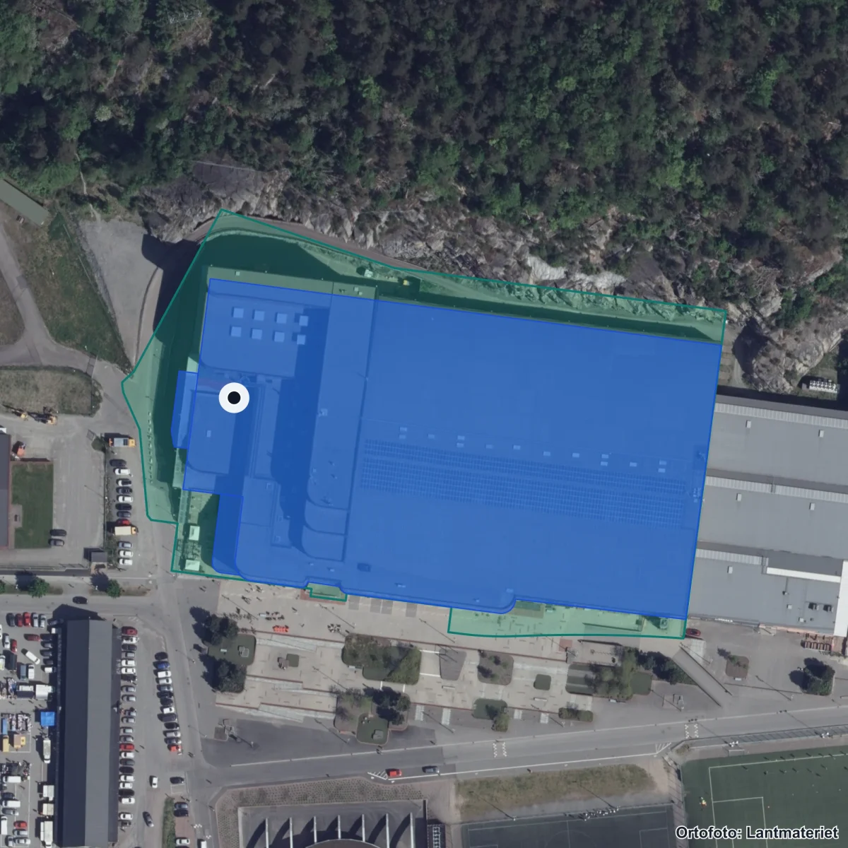 Flygbild över Änglagårdsskolan, ortofoto från Lantmäteriet