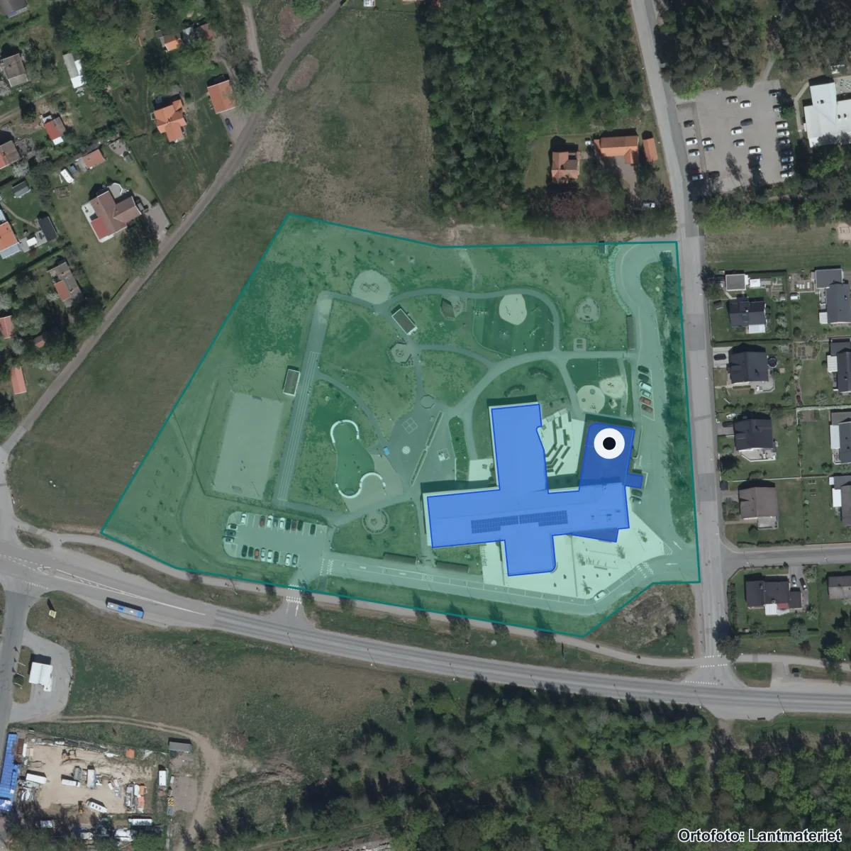 Aerial view of Estrid Ericsonskolan, orthophoto from Lantmäteriet