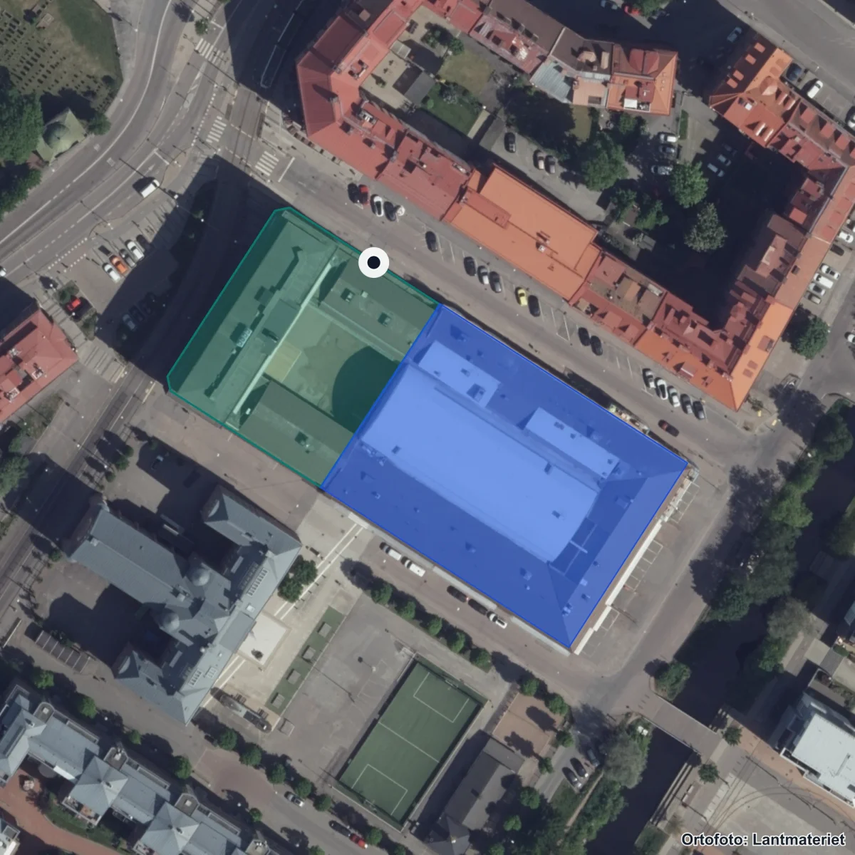 Aerial view of Academedia/Eductus, komvux, orthophoto from Lantmäteriet