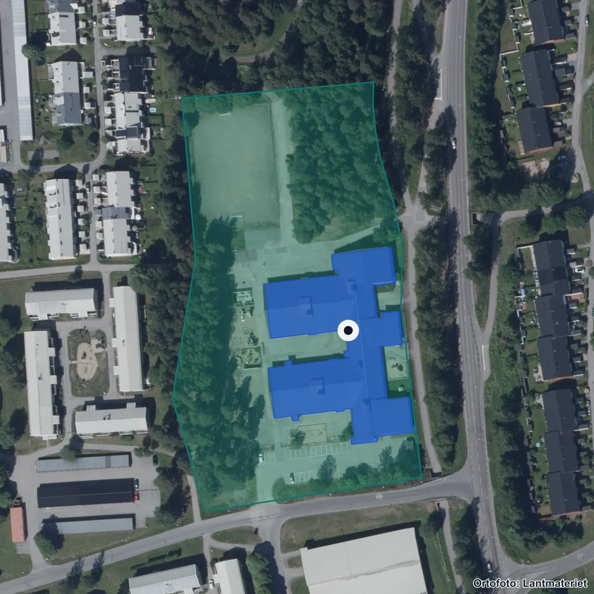 Aerial view of Boskataskolan, orthophoto from Lantmäteriet