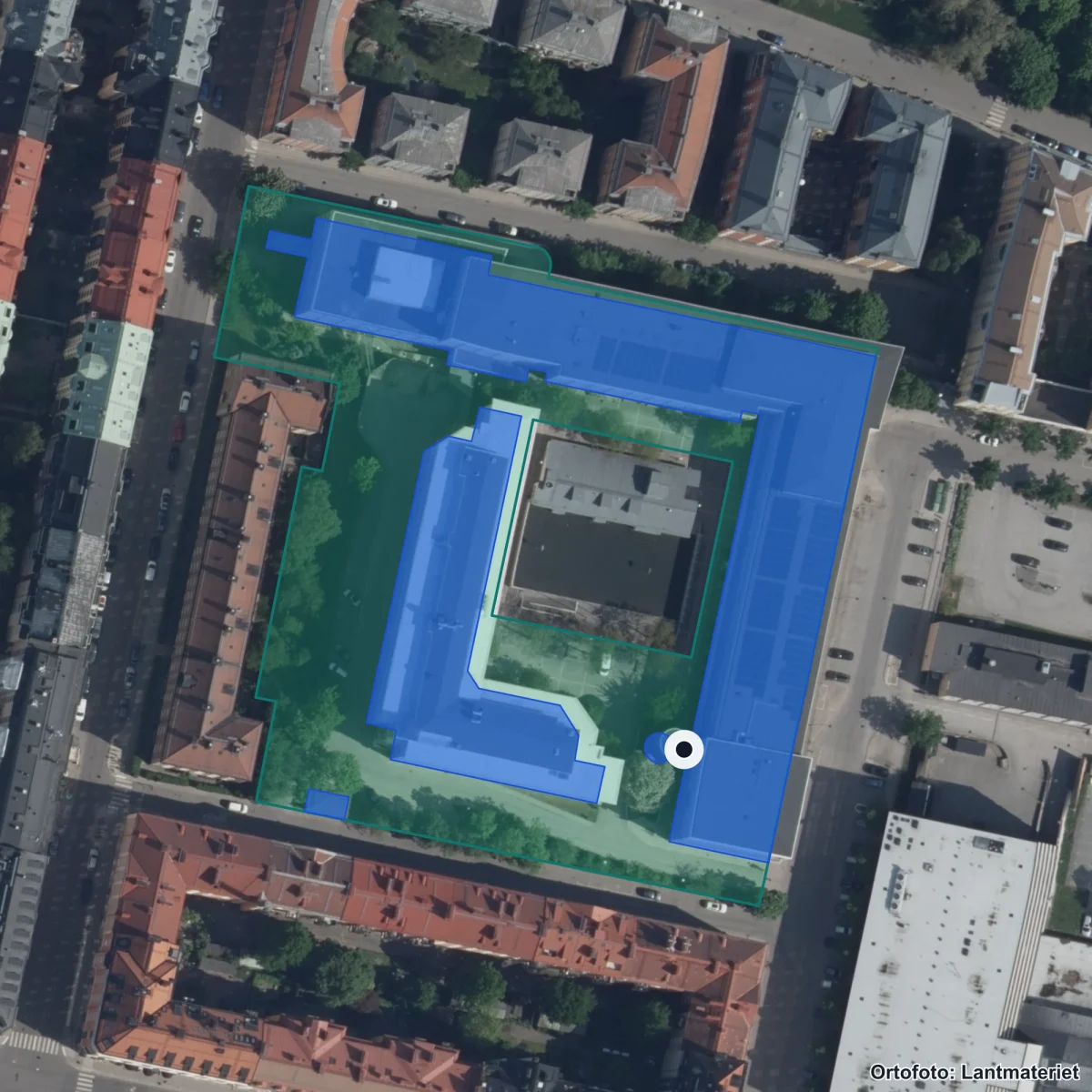 Aerial view of RGRH Stockholm, Riksgymnasium för rörelsehindrade elever, orthophoto from Lantmäteriet