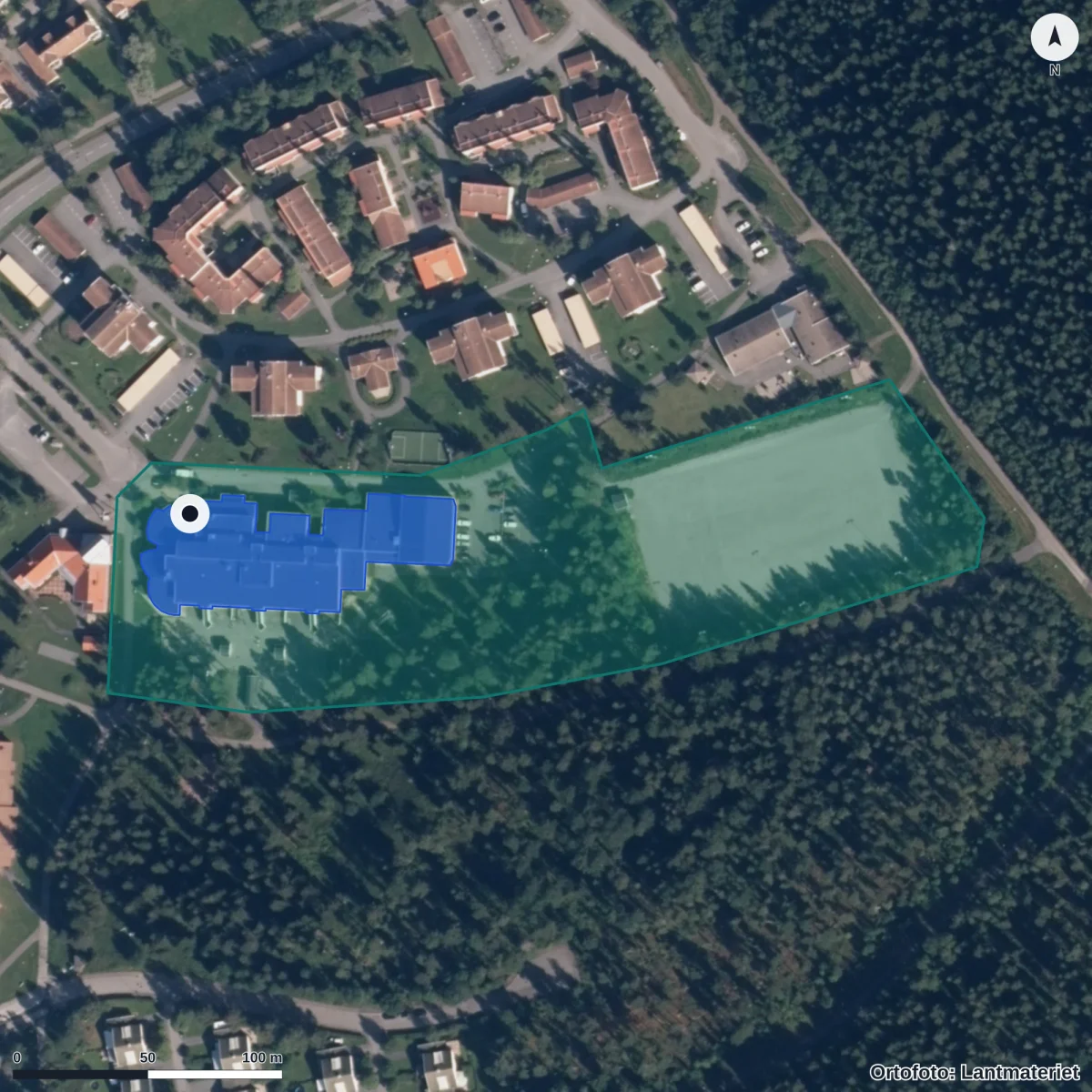 Aerial view of Ängsmoskolan, orthophoto from Lantmäteriet