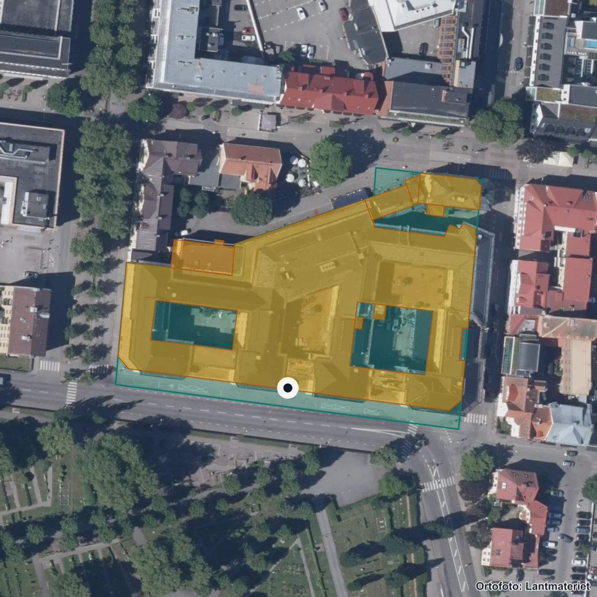Aerial view of Komvux, orthophoto from Lantmäteriet