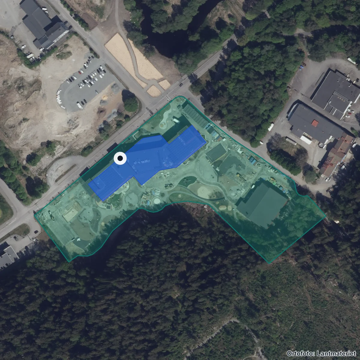 Aerial view of Fredriksborgskolan, orthophoto from Lantmäteriet