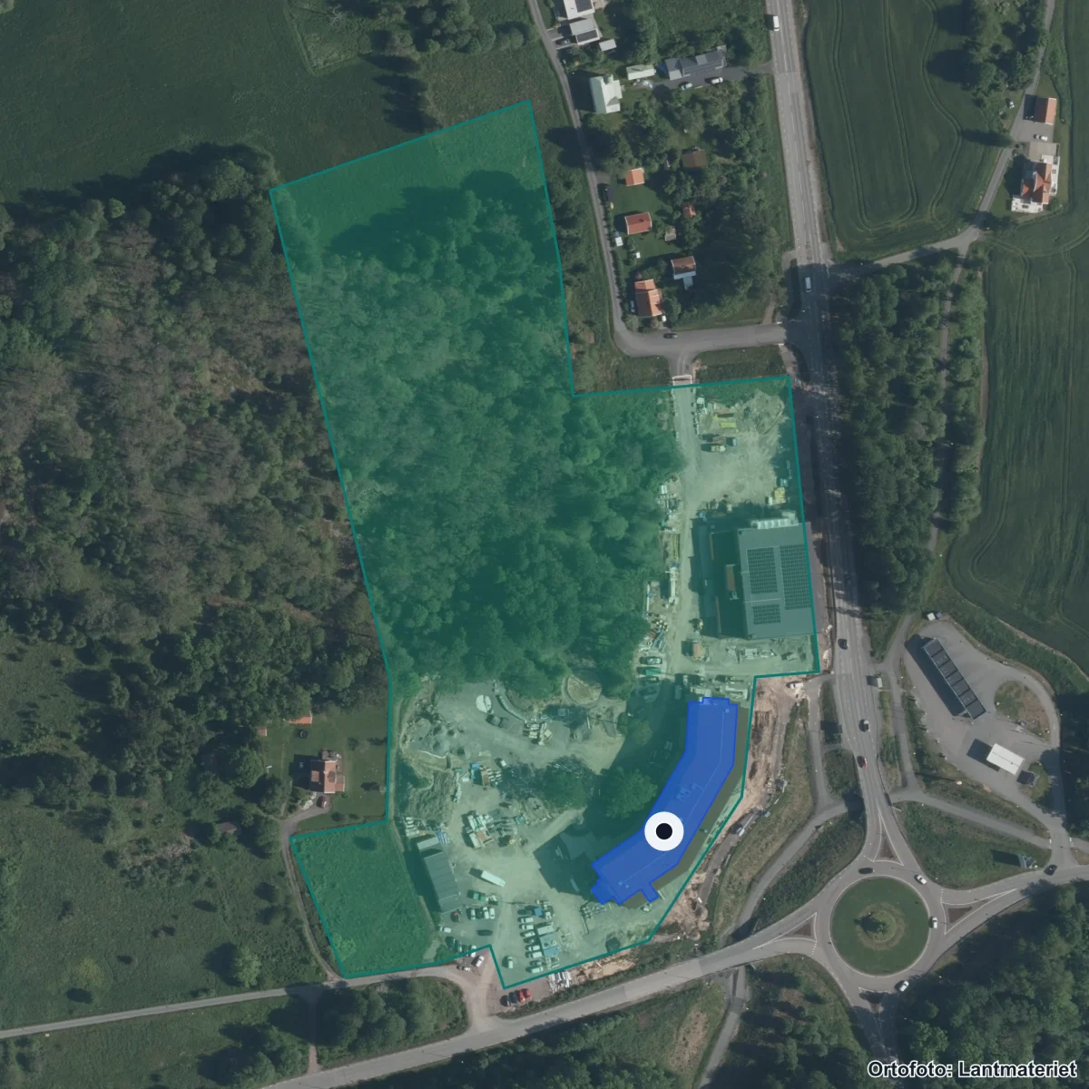 Flygbild över Djupadalsskolan, ortofoto från Lantmäteriet