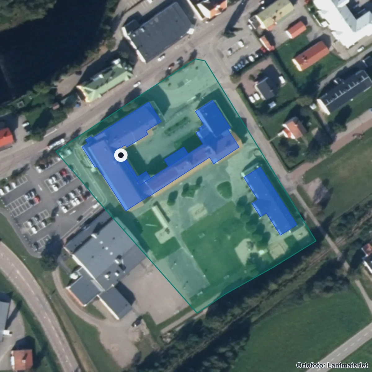 Aerial view of Alftaskolan, orthophoto from Lantmäteriet