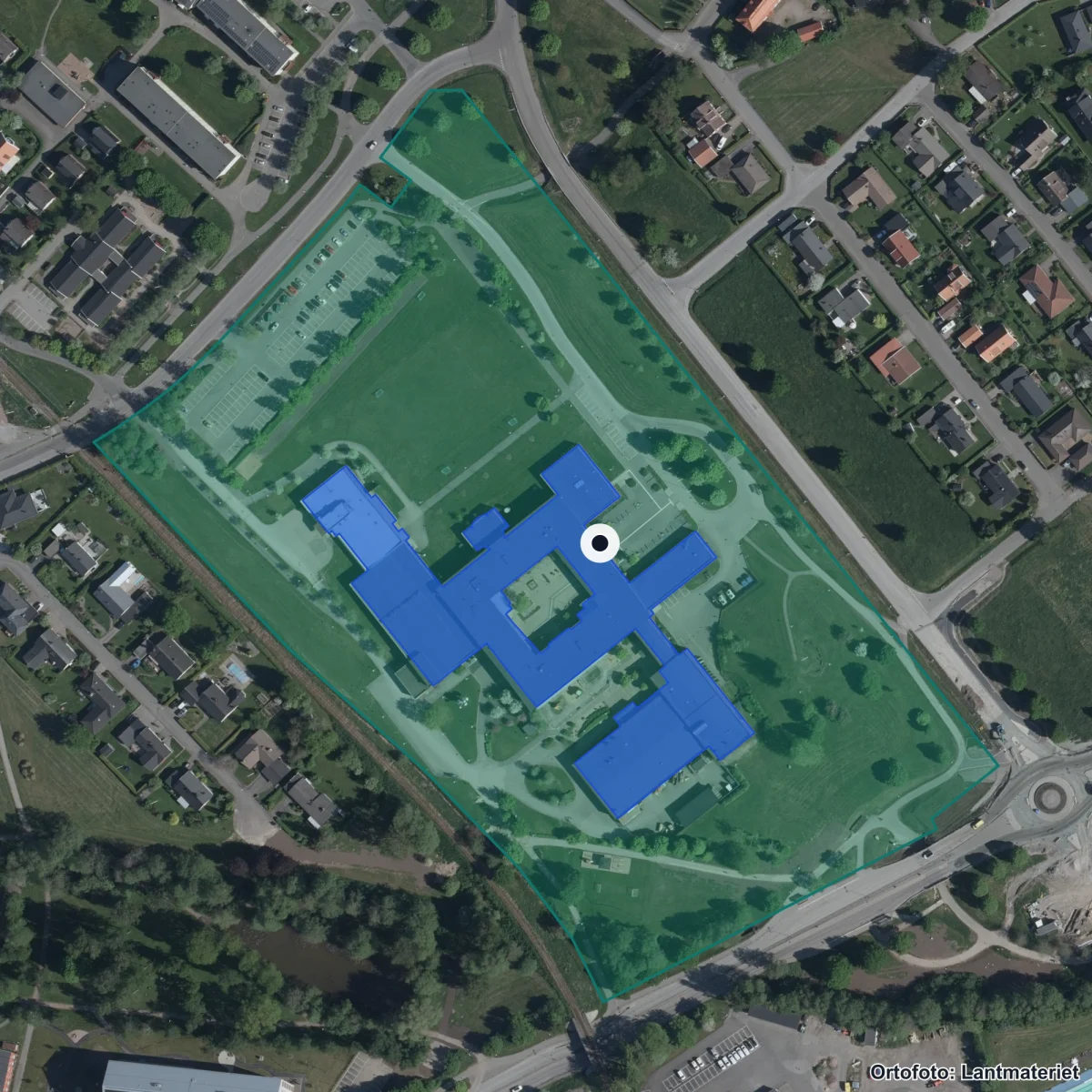 Aerial view of Katedralskolan, orthophoto from Lantmäteriet