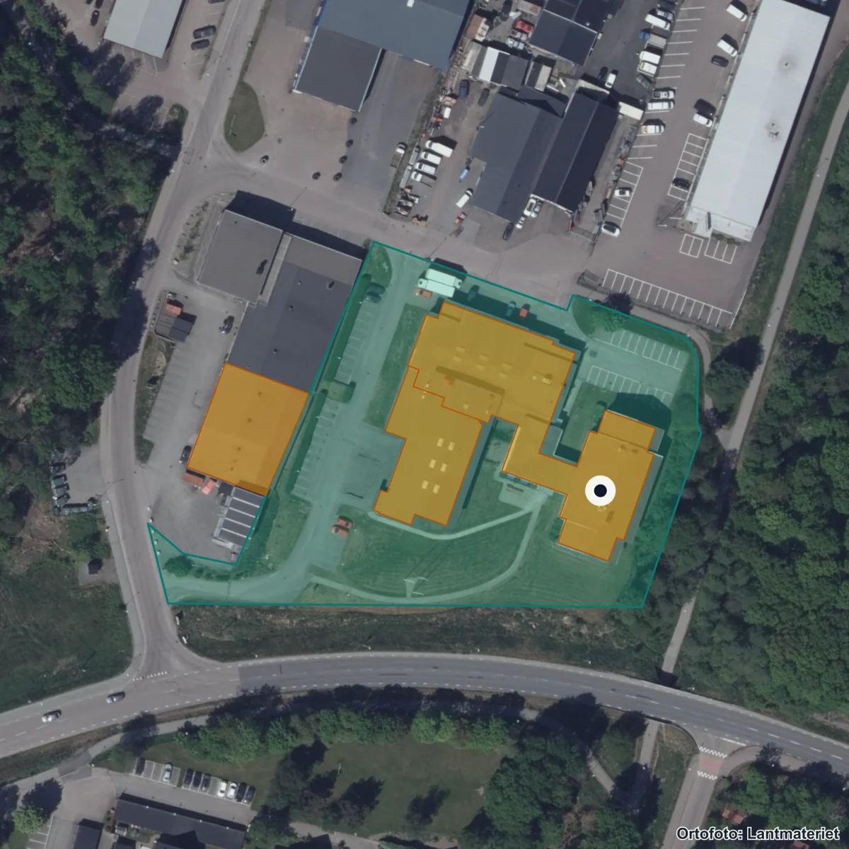 Aerial view of Lärlingsgymnasiet i Ale, orthophoto from Lantmäteriet