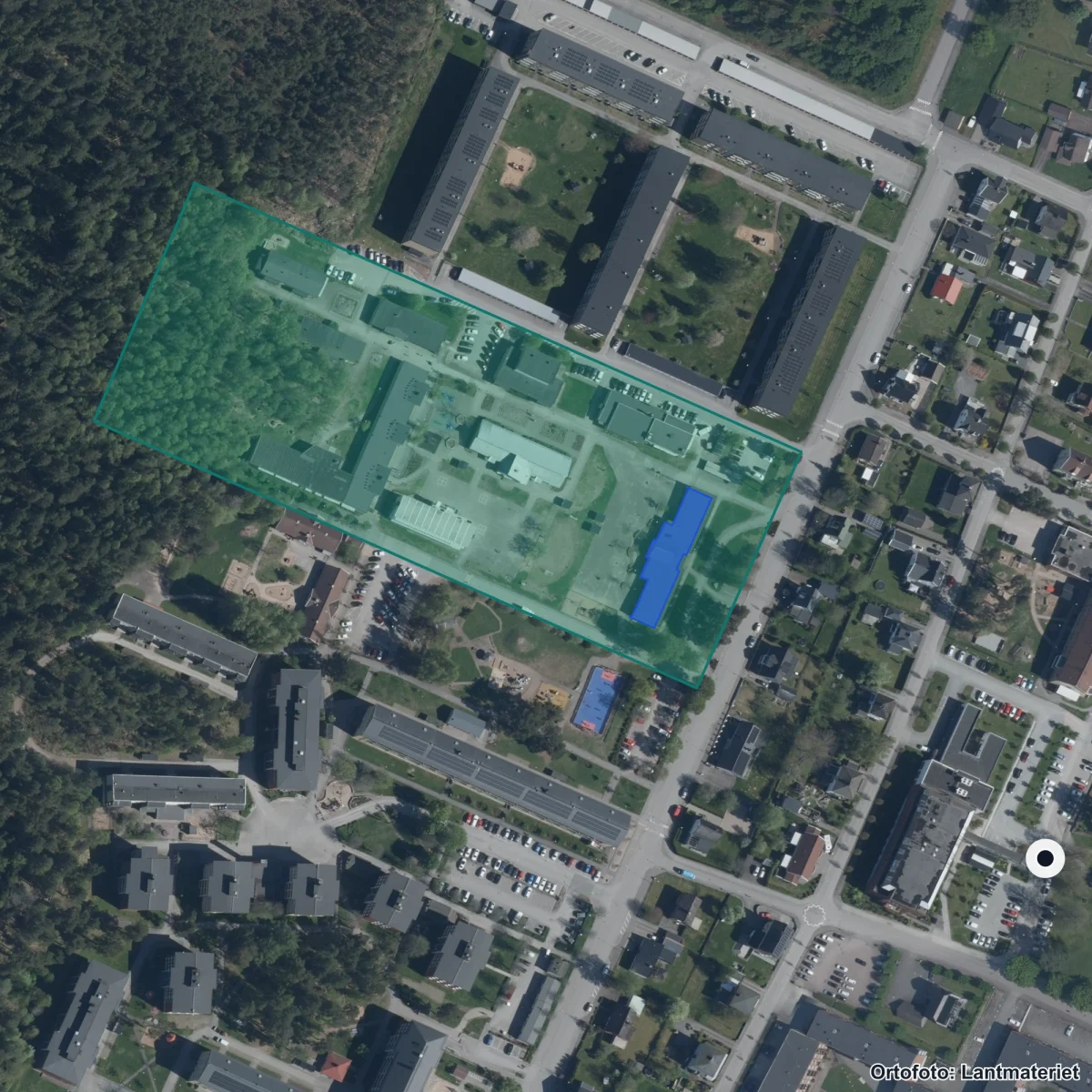 Aerial view of Montessorifriskolan Galaxen, orthophoto from Lantmäteriet