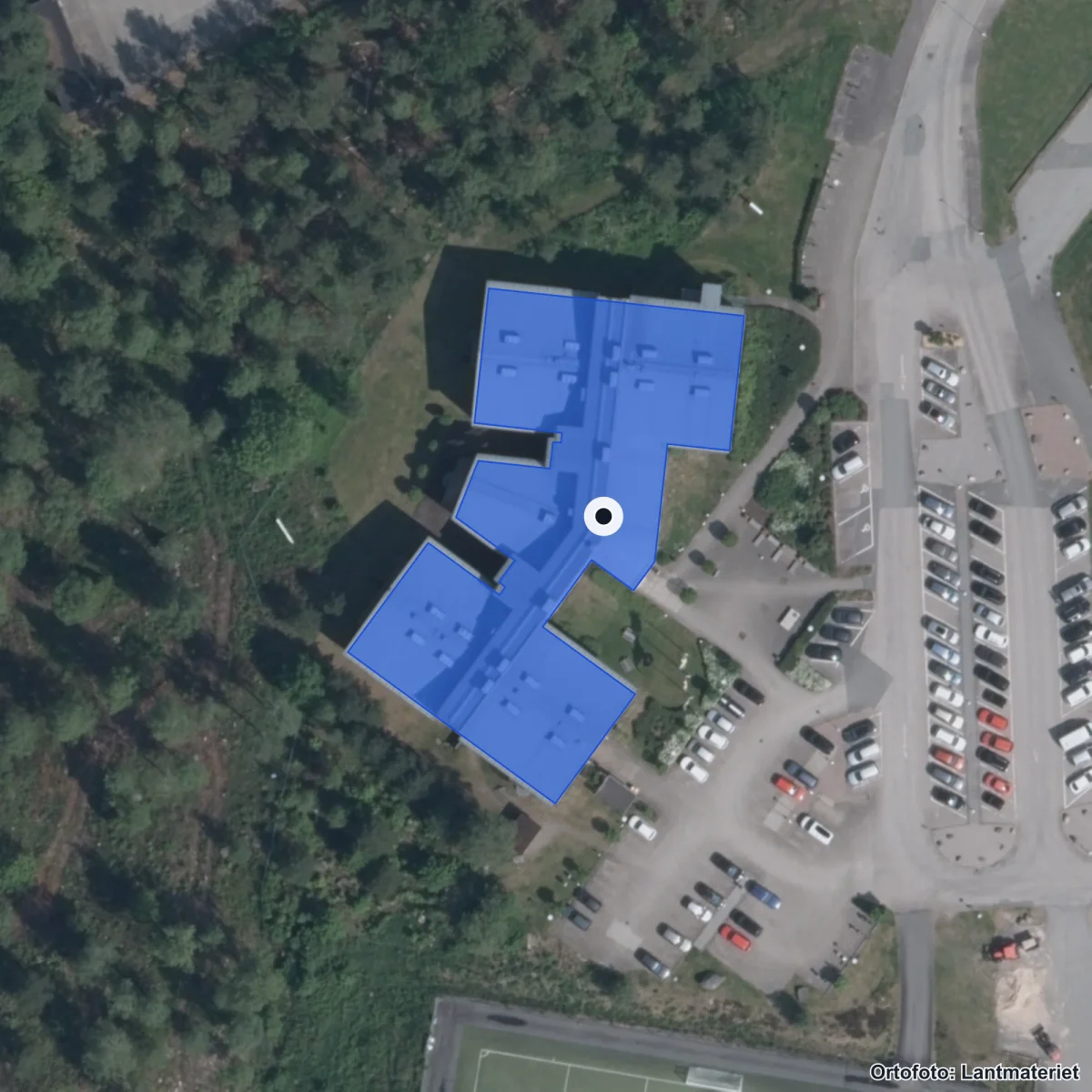 Flygbild över Gnosjöandans kunskapscentrum, ortofoto från Lantmäteriet
