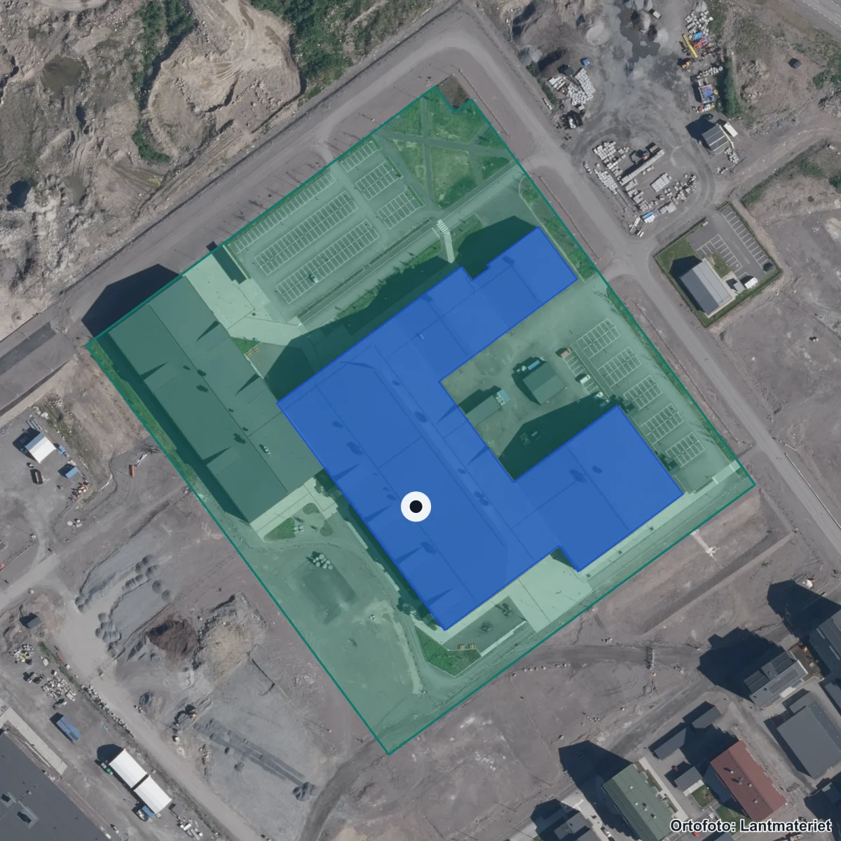 Flygbild över Lapplands Lärcentra Kiruna, ortofoto från Lantmäteriet