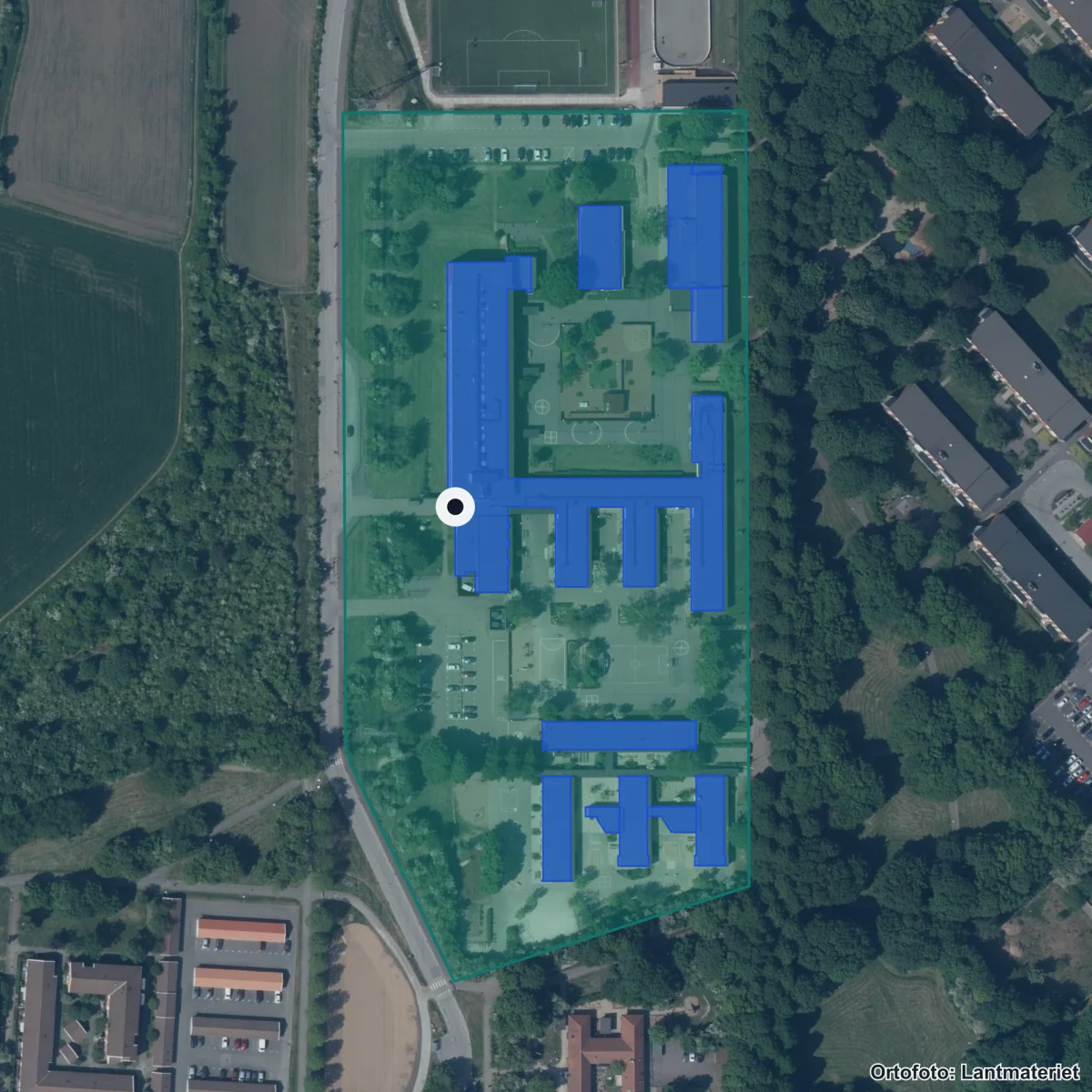 Flygbild över Fågelskolan, ortofoto från Lantmäteriet