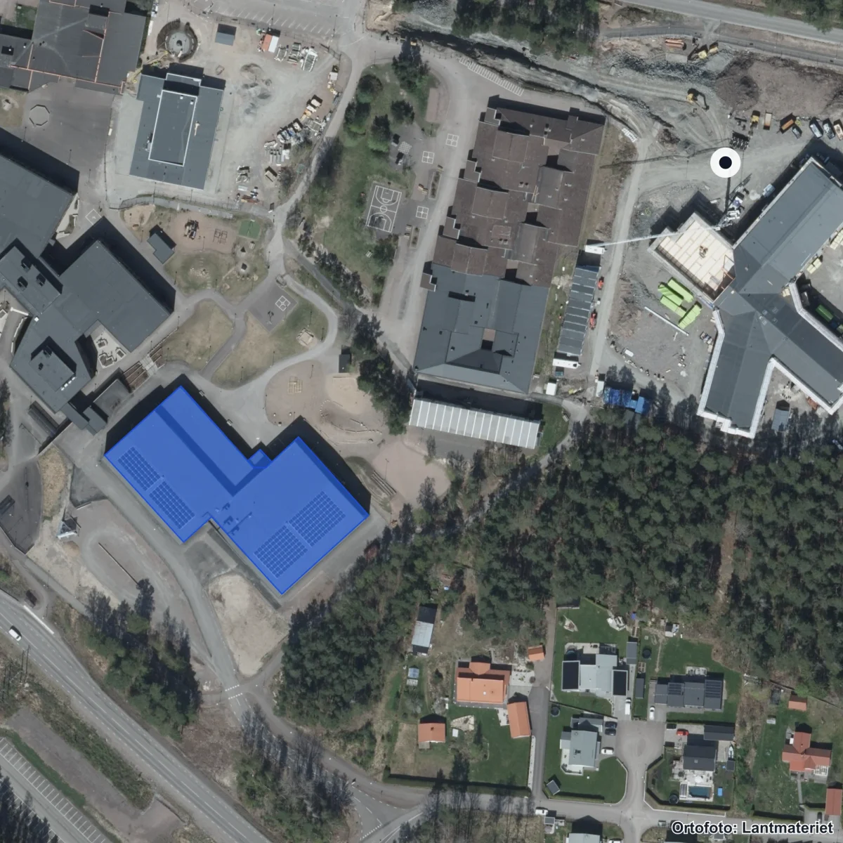 Flygbild över Hammarlundens skola 7-9, ortofoto från Lantmäteriet