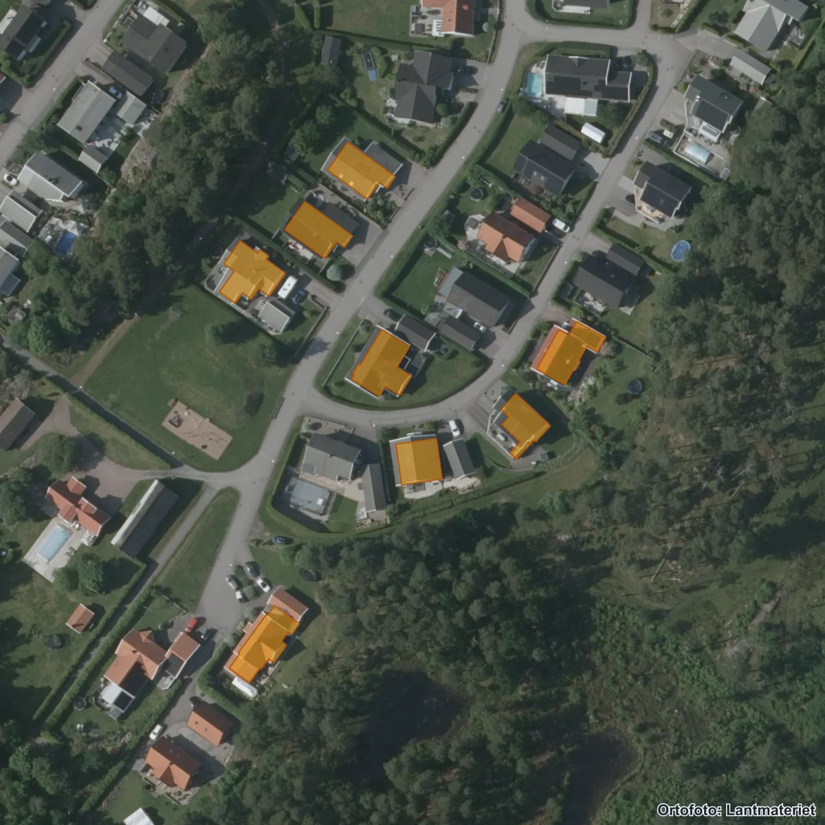 Aerial view of Skrea skola Falkenberg, orthophoto from Lantmäteriet