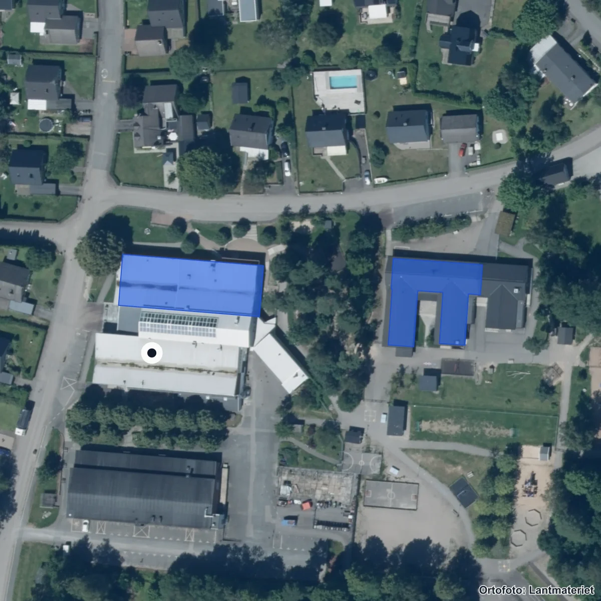 Flygbild över Göinge Utbildningscenter, ortofoto från Lantmäteriet