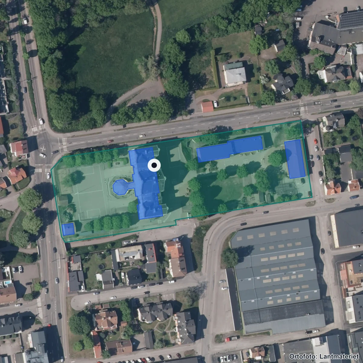 Aerial view of Norra skolan, orthophoto from Lantmäteriet