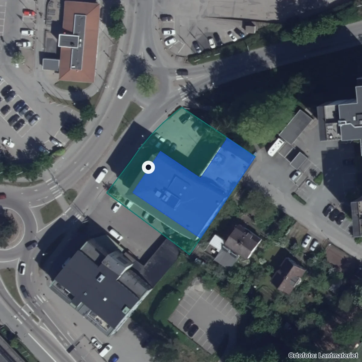 Aerial view of Bergslenagymnasiet, orthophoto from Lantmäteriet