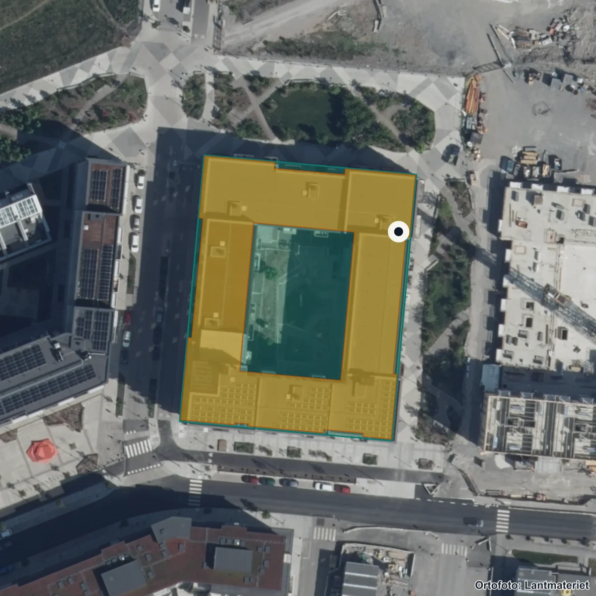 Flygbild över Förskolan Galoppen, ortofoto från Lantmäteriet