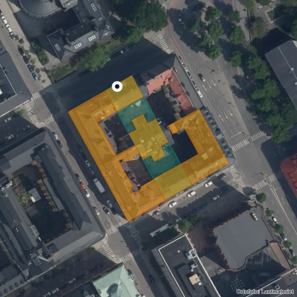 Flygbild över Förskolan Leko, ortofoto från Lantmäteriet