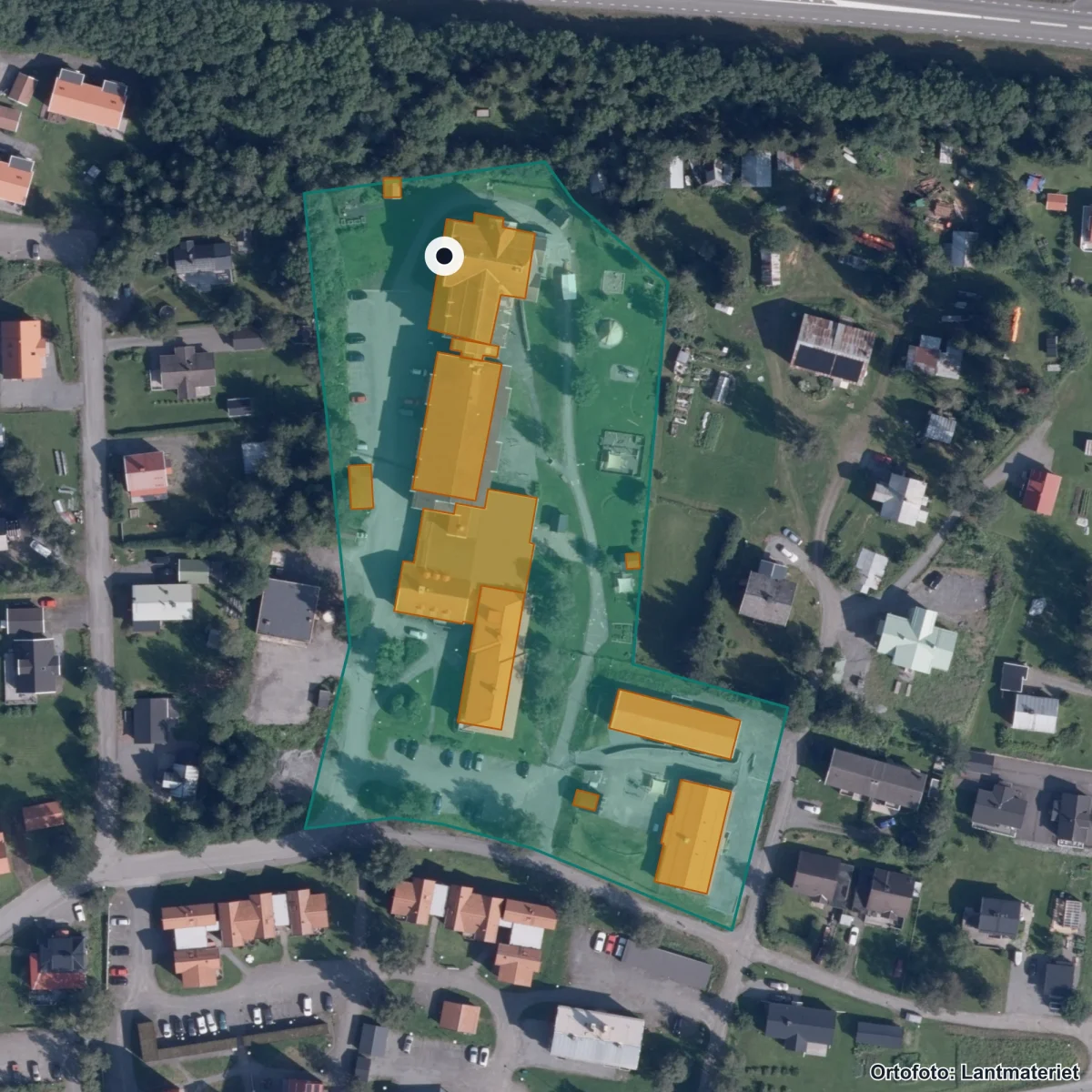 Aerial view of Skansens Förskola, orthophoto from Lantmäteriet