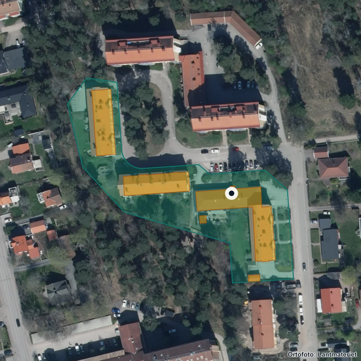Aerial view of Djäknebergets Föräldarkooperativ, orthophoto from Lantmäteriet